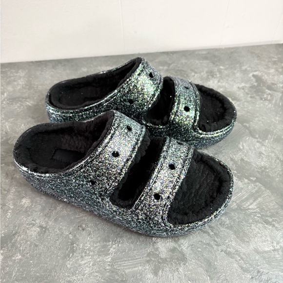 Crocs glitter cozzzy slide sandals size 5 women’s Sherpa lined sparkle new - Picture 9 of 9